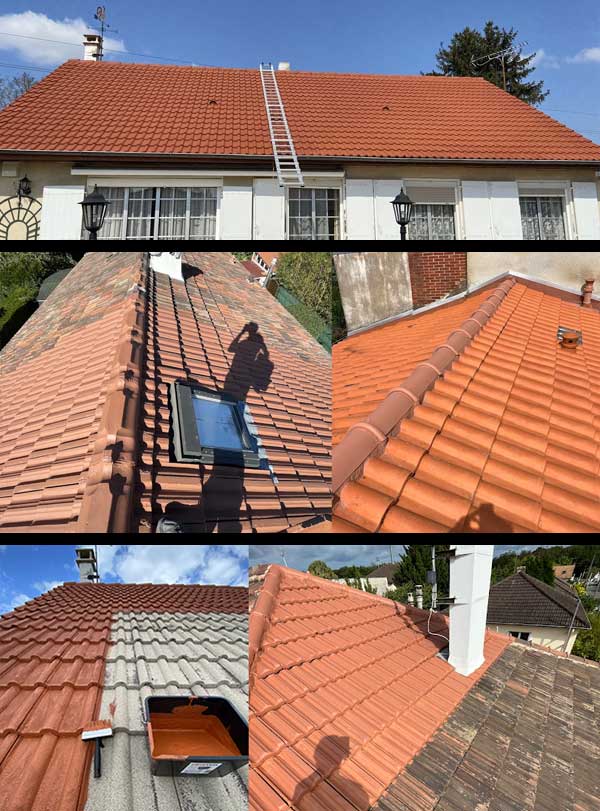 Nettoyage toiture - MEUCHE Couverture - Artisan Couvreur en Île-de-France dans le Val-d’Oise 95. Nettoyage toiture et protection anti-mousse démoussage toit. Revêtement peinture hydrofuge coloré toiture 