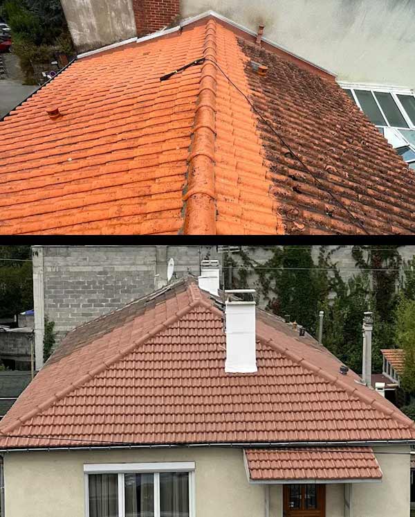 Nettoyage toiture - MEUCHE Couverture - Artisan Couvreur en Île-de-France dans le Val-d’Oise 95. Nettoyage toiture et protection anti-mousse démoussage toit. Revêtement peinture hydrofuge coloré toiture 
